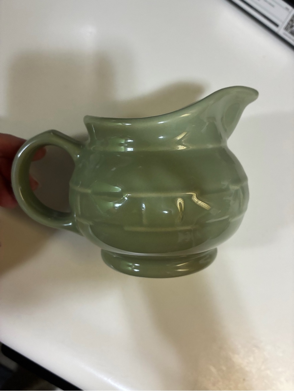 Longaberger Green Ceramic Creamer Pitcher